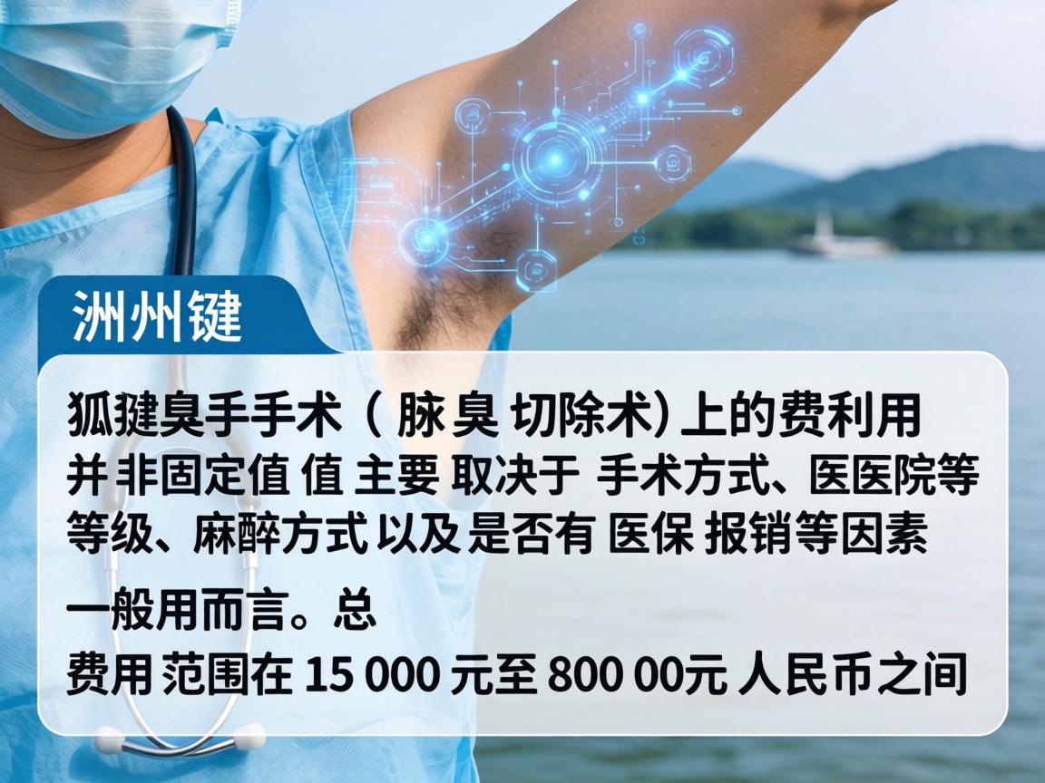 在湖州进行狐臭手术（腋臭切除术）的费用并非固定值，主要取决于手术方式、医院等级、麻醉方式以及是否有医保报销等因素。一般而言，总费用范围在1500元至8000元人民币之间