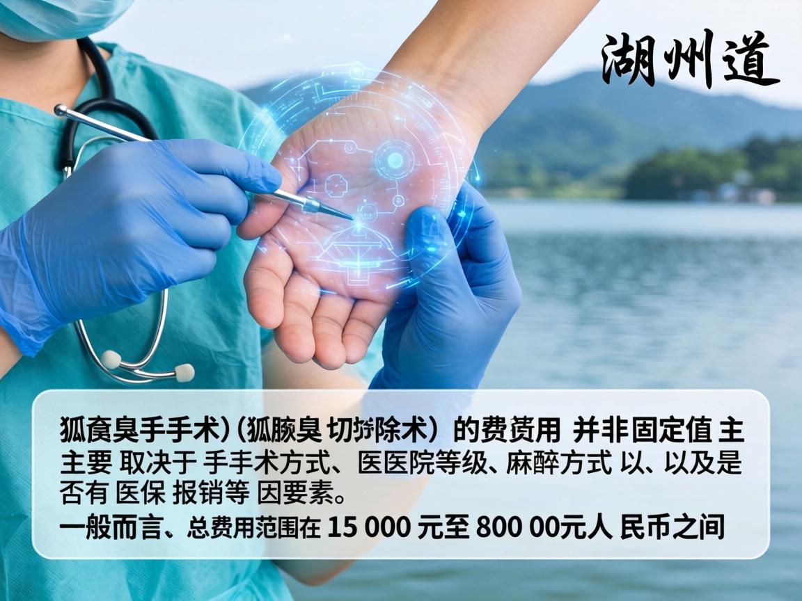 在湖州进行狐臭手术（腋臭切除术）的费用并非固定值，主要取决于手术方式、医院等级、麻醉方式以及是否有医保报销等因素。一般而言，总费用范围在1500元至8000元人民币之间