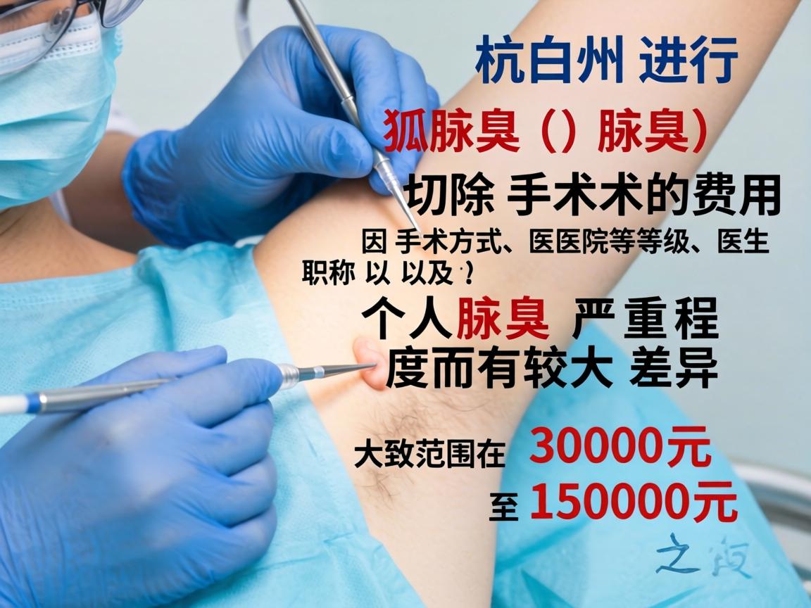 在杭州进行狐臭（腋臭）切除手术的费用因手术方式、医院等级、医生职称以及个人腋臭严重程度而有较大差异。大致范围在 3000元至15000元 之间