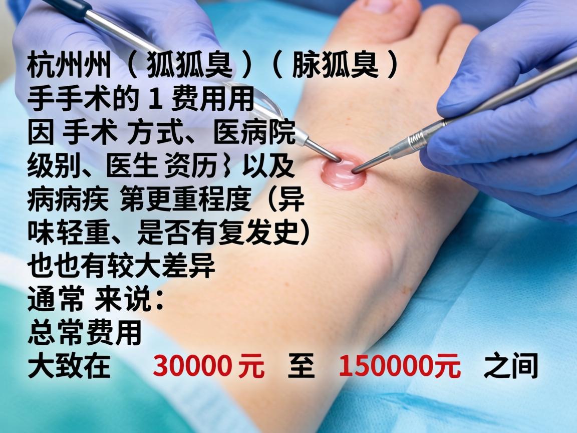 在杭州，狐臭（腋臭）手术的费用因手术方式、医院级别、医生资历以及病情严重程度（异味轻重、是否有复发史）而有较大差异。通常来说，总费用大致在 3000元 至 15000元 之间