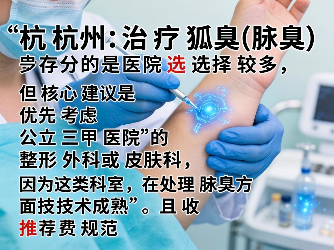 在杭州，治疗狐臭（腋臭）的医院选择较多，但核心建议是优先考虑公立三甲医院的整形外科或皮肤科，因为这类科室在处理腋臭方面技术成熟，且收费规范。以下是具体推荐和分析