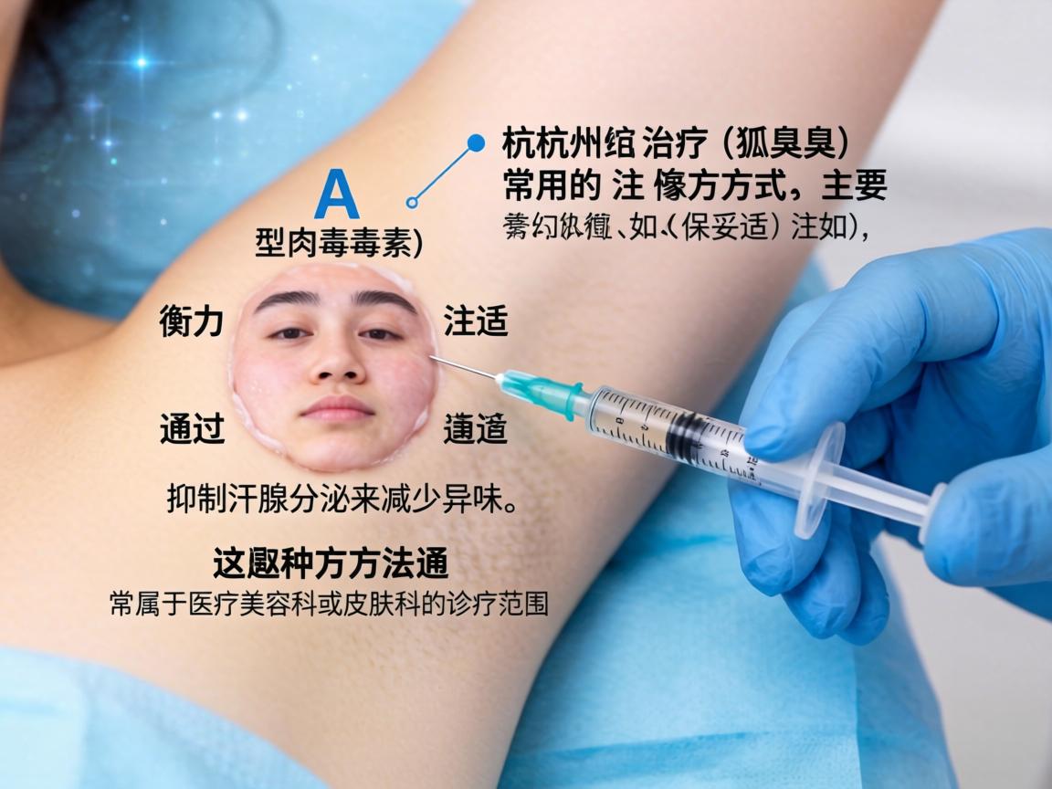 在杭州，治疗狐臭（腋臭）常用的注射方式主要是A型肉毒毒素（如衡力、保妥适）注射，通过抑制汗腺分泌来减少异味。这种方法通常属于医疗美容科或皮肤科的诊疗范围