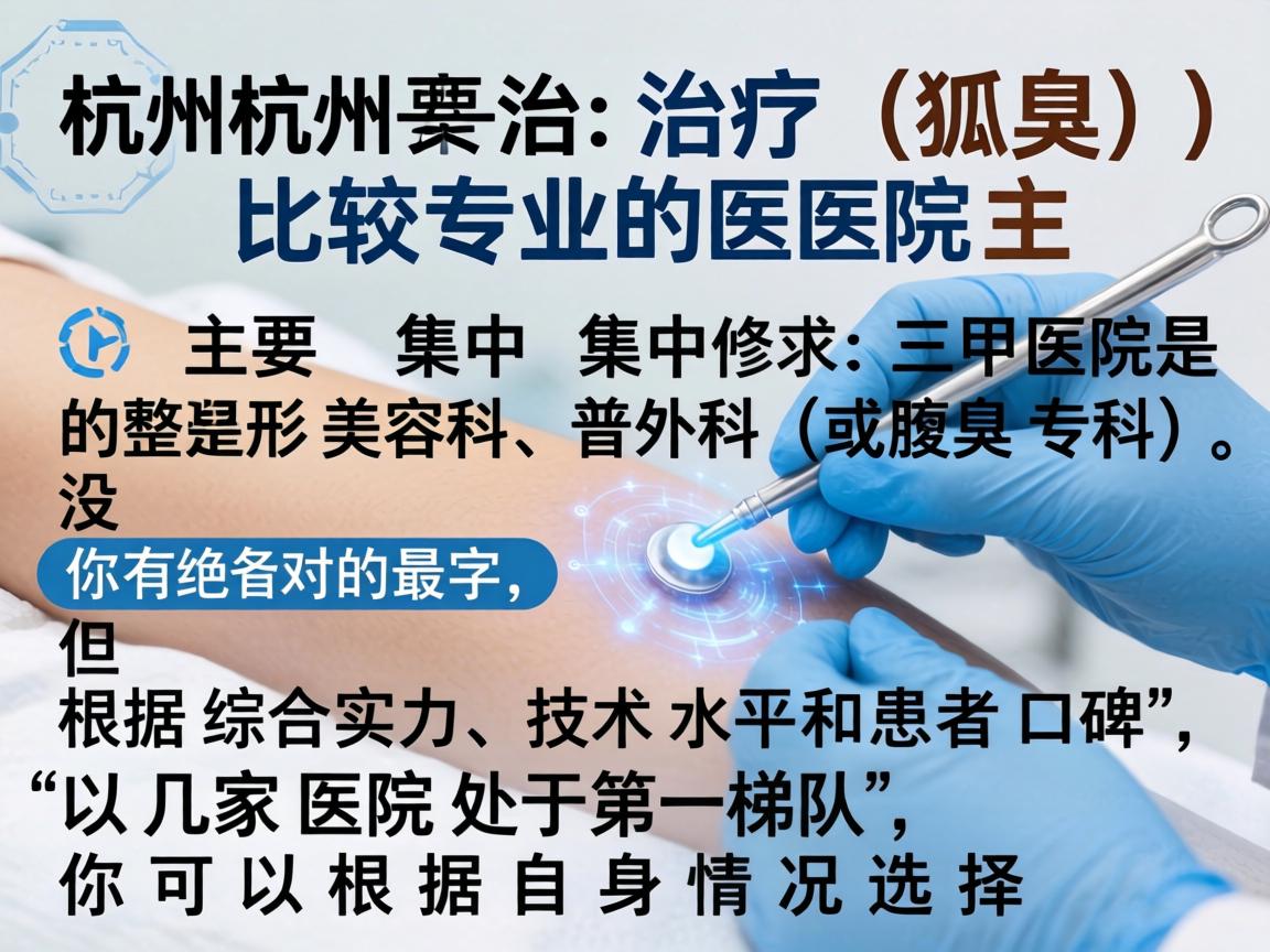 在杭州，治疗狐臭（腋臭）比较专业的医院主要集中在三甲医院的整形美容科、普外科（或腋臭专科）没有绝对的最字，但根据综合实力、技术水平和患者口碑，以下几家医院处于第一梯队，你可以根据自身情况选择