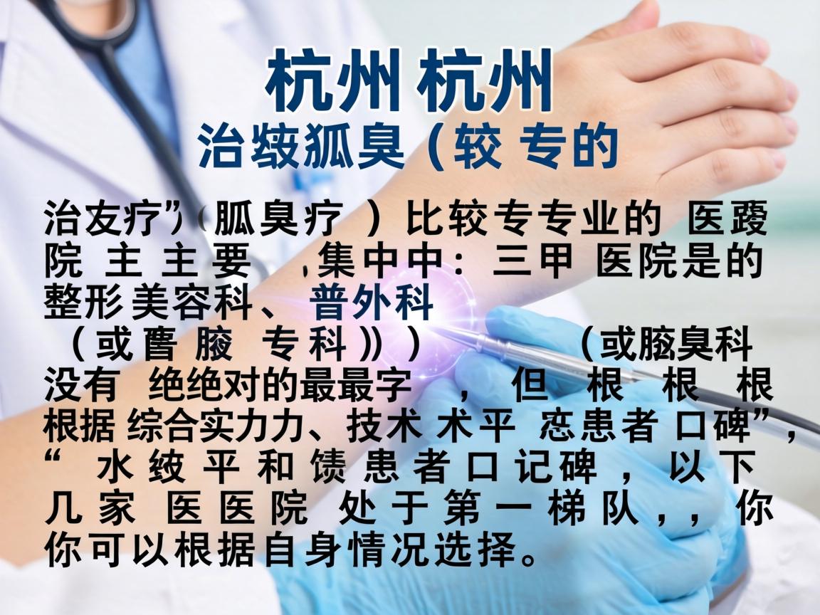 在杭州，治疗狐臭（腋臭）比较专业的医院主要集中在三甲医院的整形美容科、普外科（或腋臭专科）没有绝对的最字，但根据综合实力、技术水平和患者口碑，以下几家医院处于第一梯队，你可以根据自身情况选择