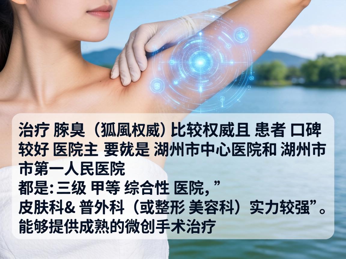 在湖州，治疗腋臭（狐臭）比较权威且患者口碑较好的医院主要是湖州市中心医院和湖州市第一人民医院。这两家都是三级甲等综合性医院，皮肤科和普外科（或整形美容科）实力较强，能够提供成熟的微创手术治疗