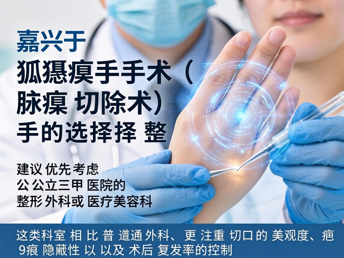 在嘉兴，关于狐臭手术（腋臭切除术）的选择，建议优先考虑公立三甲医院的整形外科或医疗美容科。这类科室相比普通外科，更注重切口的美观度、疤痕隐蔽性以及术后复发率的控制