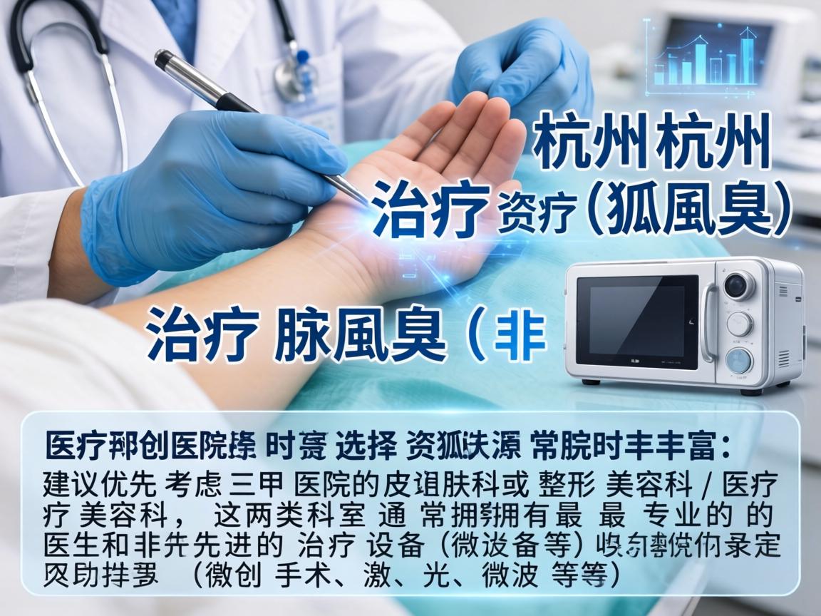 在杭州，治疗腋臭（狐臭）的医疗资源非常丰富。选择医院时，建议优先考虑三甲医院的皮肤科或整形美容科/医疗美容科，这两类科室通常拥有最专业的医生和先进的治疗设备（如微创手术、激光、微波等）