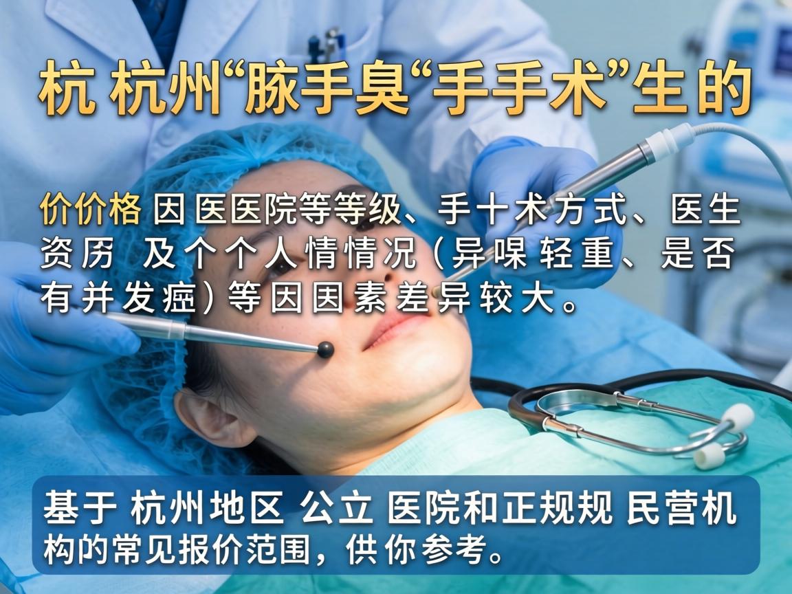 杭州腋臭手术的价格因医院等级、手术方式、医生资历及个人情况（如异味轻重、是否有并发症）等因素差异较大。以下是基于杭州地区公立医院和正规民营机构的常见报价范围，供你参考