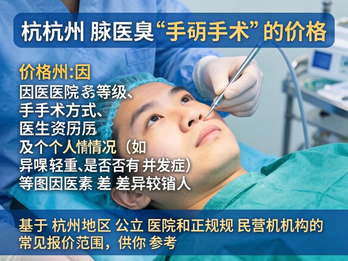 杭州腋臭手术的价格因医院等级、手术方式、医生资历及个人情况（如异味轻重、是否有并发症）等因素差异较大。以下是基于杭州地区公立医院和正规民营机构的常见报价范围，供你参考