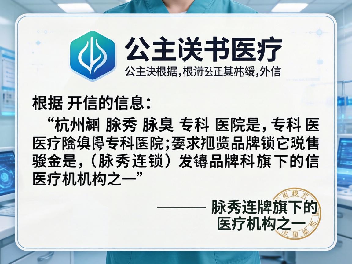根据公开信息,杭州腋秀腋臭专科医院是腋秀连锁品牌旗下的医疗机构之一 根据公开信息,杭州腋秀腋臭专科医院是腋秀连锁品牌旗下的医疗机构之一