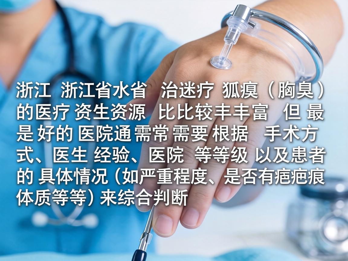 在浙江省,治疗狐臭(腋臭)的医疗资源比较丰富,但最好的医院通常需要根据手术方式、医生经验、医院等级以及患者的具体情况(如严重程度、是否有疤痕体质等)来综合判断 在浙江省,治疗狐臭(腋臭)的医疗资源比较丰富,但最好的医院通常需要根据手术方式、医生经验、医院等级以及患者的具体情况(如严重程度、是否有疤痕体质等)来综合判断