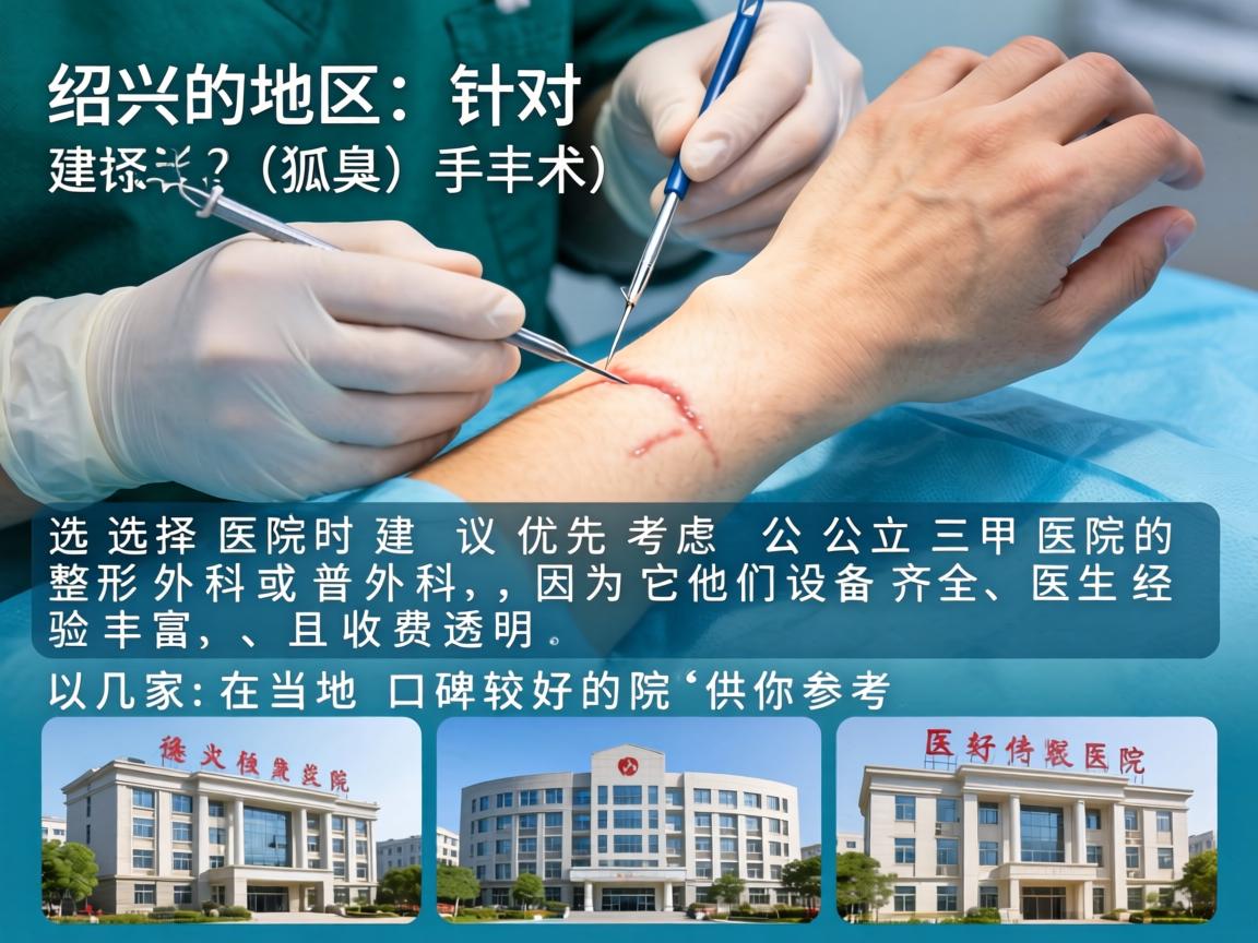 在绍兴地区，针对狐臭（腋臭）手术，选择医院时建议优先考虑公立三甲医院的整形外科或普外科，因为它们设备齐全、医生经验丰富，且收费透明。以下是几家在当地口碑较好的医院供你参考
