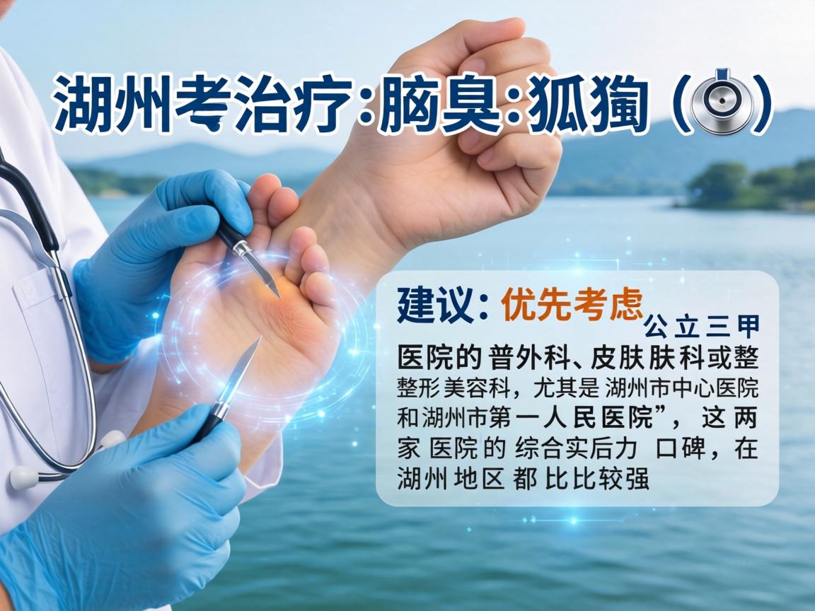 在湖州治疗腋臭（狐臭）建议优先考虑公立三甲医院的普外科、皮肤科或整形美容科，尤其是湖州市中心医院和湖州市第一人民医院，这两家医院的综合实力和口碑在湖州地区都比较强