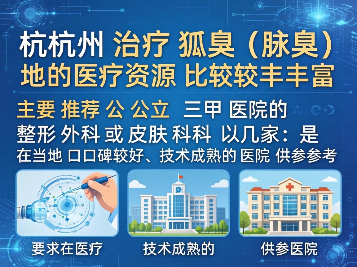杭州治疗狐臭(腋臭)的医疗资源比较丰富,主要推荐公立三甲医院的整形外科或皮肤科。以下是几家在当地口碑较好、技术成熟的医院供参考 杭州治疗狐臭(腋臭)的医疗资源比较丰富,主要推荐公立三甲医院的整形外科或皮肤科。以下是几家在当地口碑较好、技术成熟的医院供参考