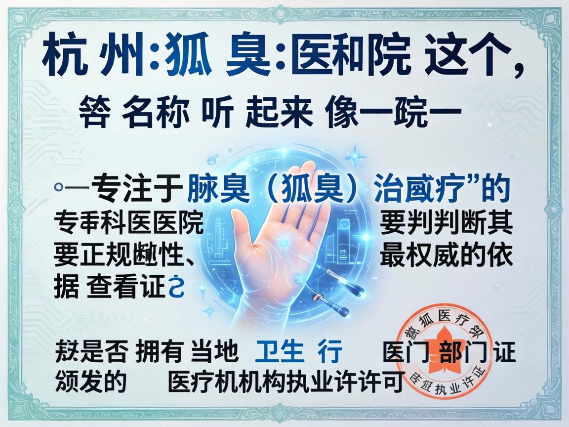 杭州狐臭医院这个名称听起来像是一家专注于腋臭（狐臭）治疗的专科医院。要判断其正规性，最权威的依据是查看它是否拥有当地卫生行政部门颁发的 医疗机构执业许可证