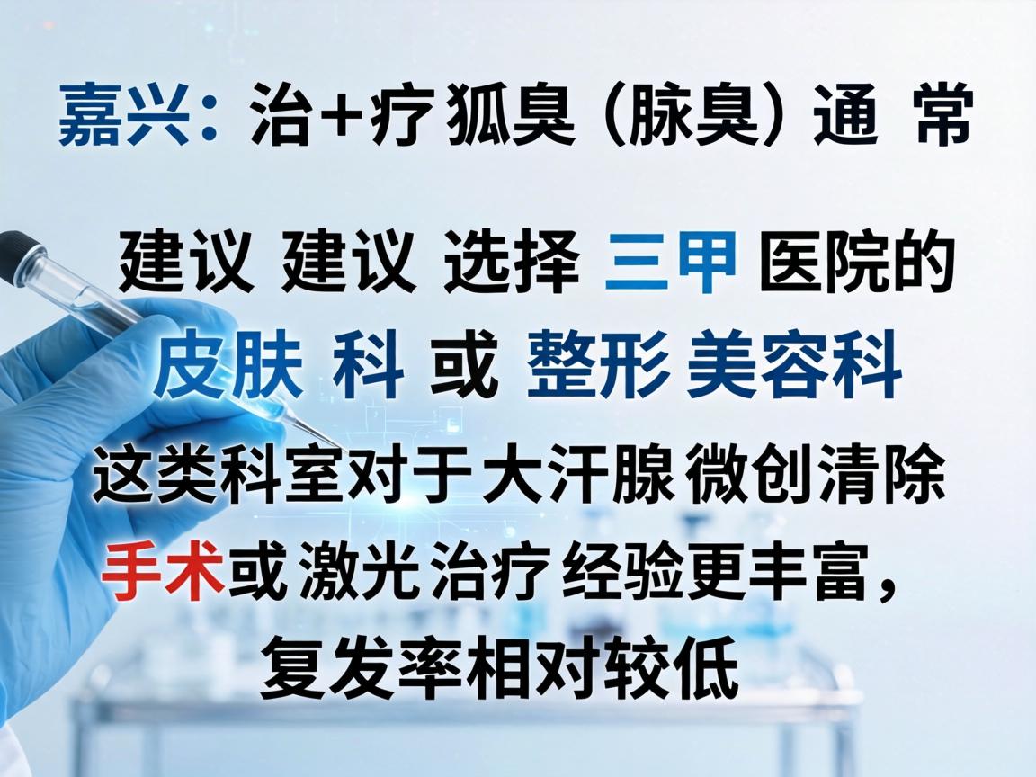 在嘉兴，治疗狐臭（腋臭）通常建议选择三甲医院的皮肤科或整形美容科。这类科室对于大汗腺微创清除手术或激光治疗经验更丰富，复发率相对较低