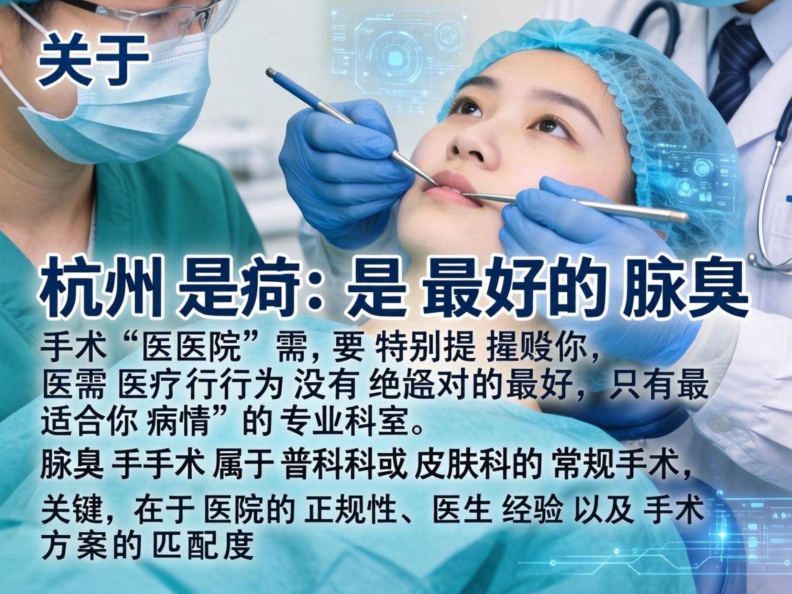 关于杭州最好的腋臭手术医院,需要特别提醒你,医疗行为没有绝对的最好,只有最适合你病情的专业科室。腋臭手术属于普外科或皮肤科的常规手术,关键在于医院的正规性、医生经验以及手术方案的匹配度 关于杭州最好的腋臭手术医院,需要特别提醒你,医疗行为没有绝对的最好,只有最适合你病情的专业科室。腋臭手术属于普外科或皮肤科的常规手术,关键在于医院的正规性、医生经验以及手术方案的匹配度