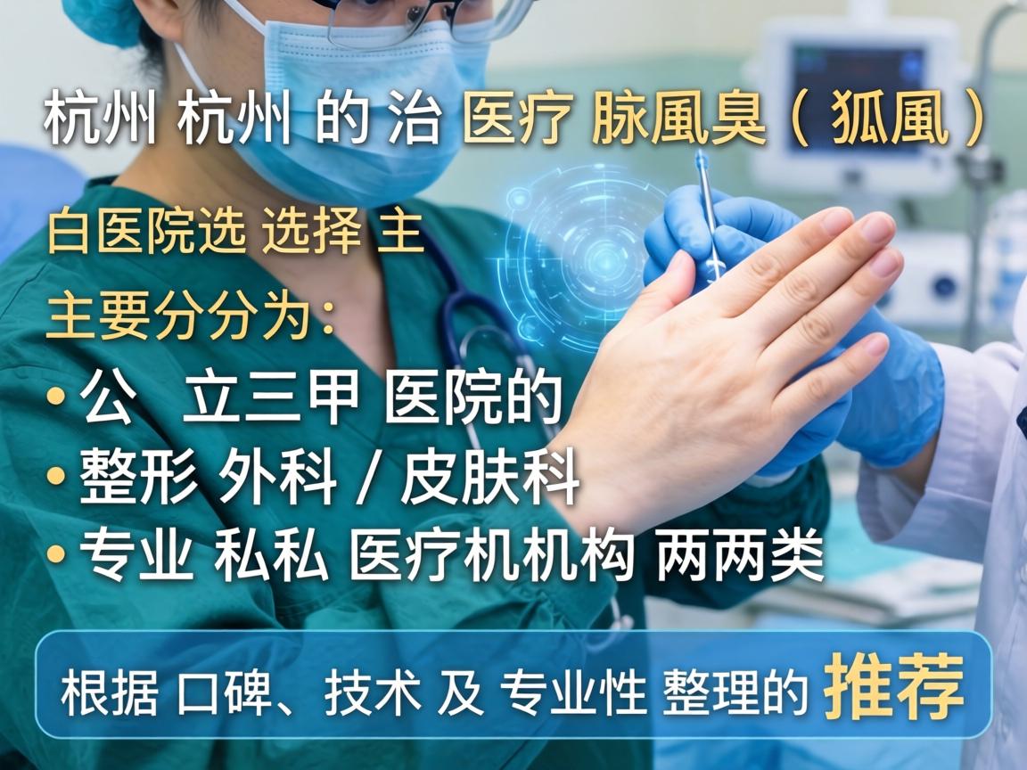 在杭州，治疗腋臭（狐臭）的医院选择主要分为公立三甲医院的整形外科/皮肤科和专业私立医疗机构两大类。以下是根据口碑、技术及专业性整理的推荐