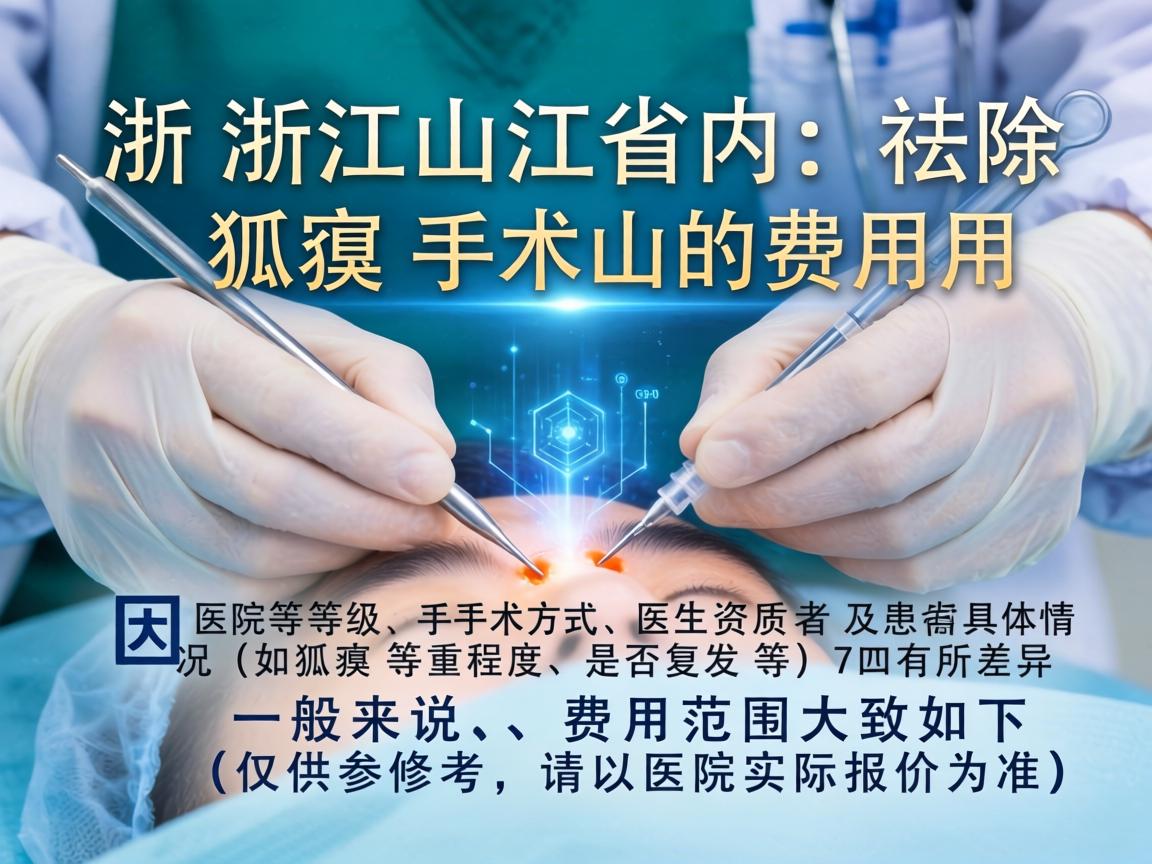浙江省内祛除狐臭手术的费用因医院等级、手术方式、医生资质及患者具体情况(如狐臭严重程度、是否复发等)而有所差异。一般来说,费用范围大致如下(仅供参考,请以医院实际报价为准) 浙江省内祛除狐臭手术的费用因医院等级、手术方式、医生资质及患者具体情况(如狐臭严重程度、是否复发等)而有所差异。一般来说,费用范围大致如下(仅供参考,请以医院实际报价为准)