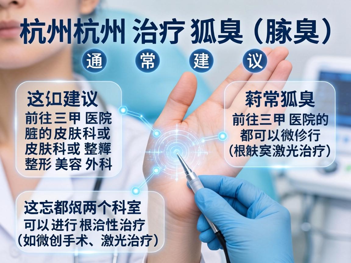 在杭州，治疗狐臭（腋臭）通常建议前往三甲医院的皮肤科或整形美容外科。这两个科室都可以进行根治性治疗（如微创手术、激光治疗）