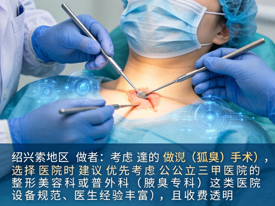 在绍兴地区，如果考虑做狐臭（腋臭）手术，选择医院时建议优先考虑公立三甲医院的整形美容科或普外科（腋臭专科）这类医院设备规范、医生经验丰富，且收费透明