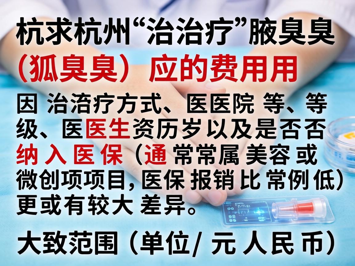 在杭州治疗狐臭（腋臭）的费用因治疗方式、医院等级、医生资历以及是否纳入医保（通常属美容或微创项目，医保报销比例低）而有较大差异。以下是大致范围（单位，元人民币）