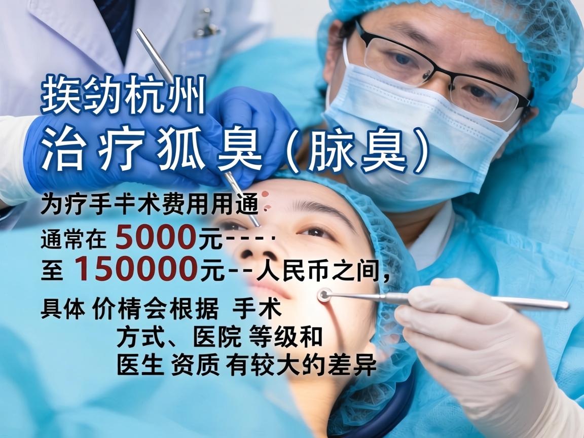 在杭州，治疗狐臭（腋臭）的手术费用通常在 5000元 至 15000元 人民币之间，具体价格会根据手术方式、医院等级和医生资质有较大差异