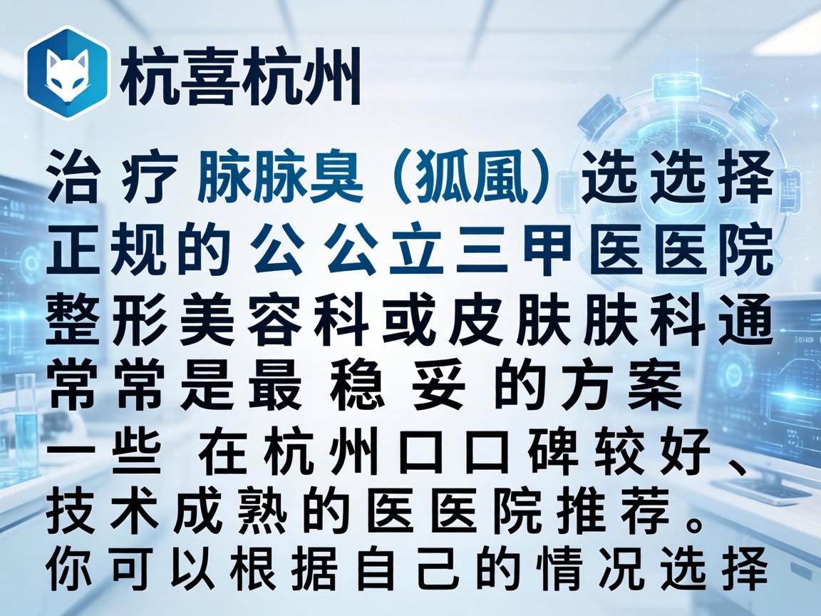 在杭州，治疗腋臭（狐臭）选择正规的公立三甲医院整形美容科或皮肤科通常是最稳妥的方案。以下是一些在杭州口碑较好、技术成熟的医院推荐，你可以根据自己的情况选择