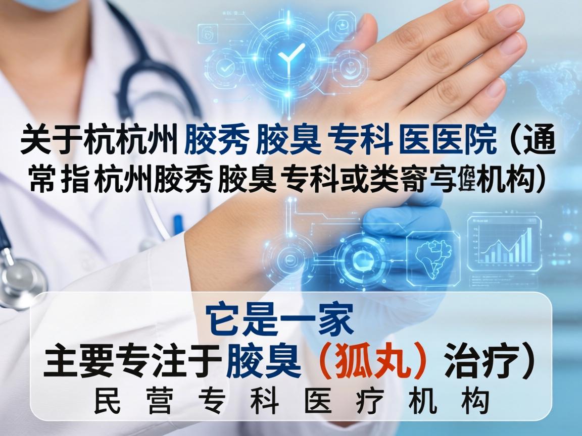关于杭州腋秀腋臭专科医院(通常指杭州腋秀腋臭专科或类似名称的机构)它是一家主要专注于腋臭(狐臭)治疗的民营专科医疗机构 关于杭州腋秀腋臭专科医院(通常指杭州腋秀腋臭专科或类似名称的机构)它是一家主要专注于腋臭(狐臭)治疗的民营专科医疗机构