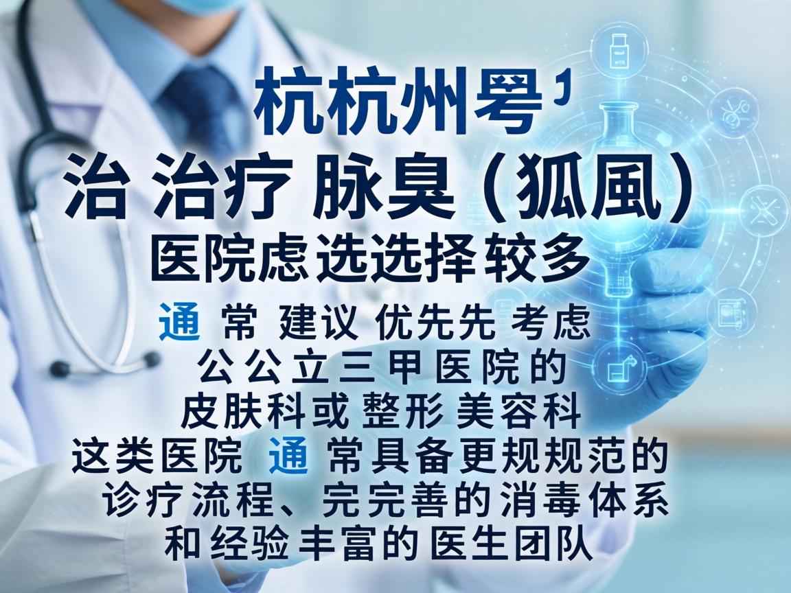 在杭州，治疗腋臭（狐臭）的医院选择较多，通常建议优先考虑公立三甲医院的皮肤科或整形美容科。这类医院通常具备更规范的诊疗流程、完善的消毒体系和经验丰富的医生团队