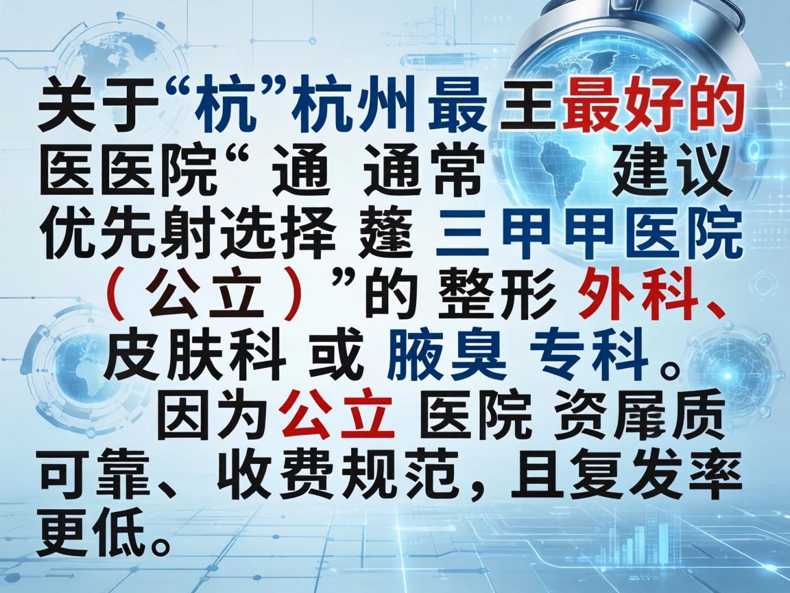 关于杭州最好的医院，通常建议优先选择三甲医院（公立）的整形外科、皮肤科或腋臭专科。因为公立医院资质可靠、收费规范，且复发率更低