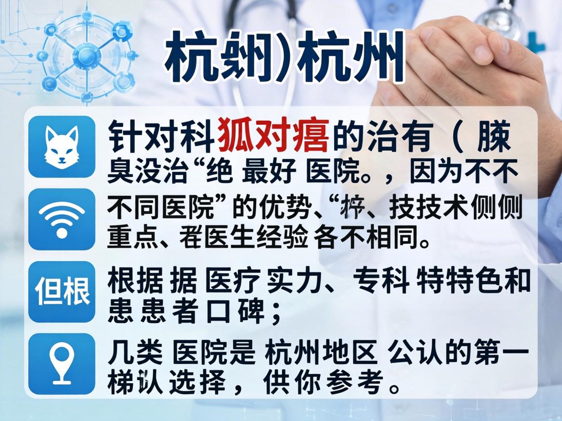 在杭州，针对狐臭（腋臭）的治疗，没有绝对的最好医院，因为不同医院的优势、技术侧重点和医生经验各不相同。但根据医疗实力、专科特色和患者口碑，以下几类医院是杭州地区公认的第一梯队选择，供你参考