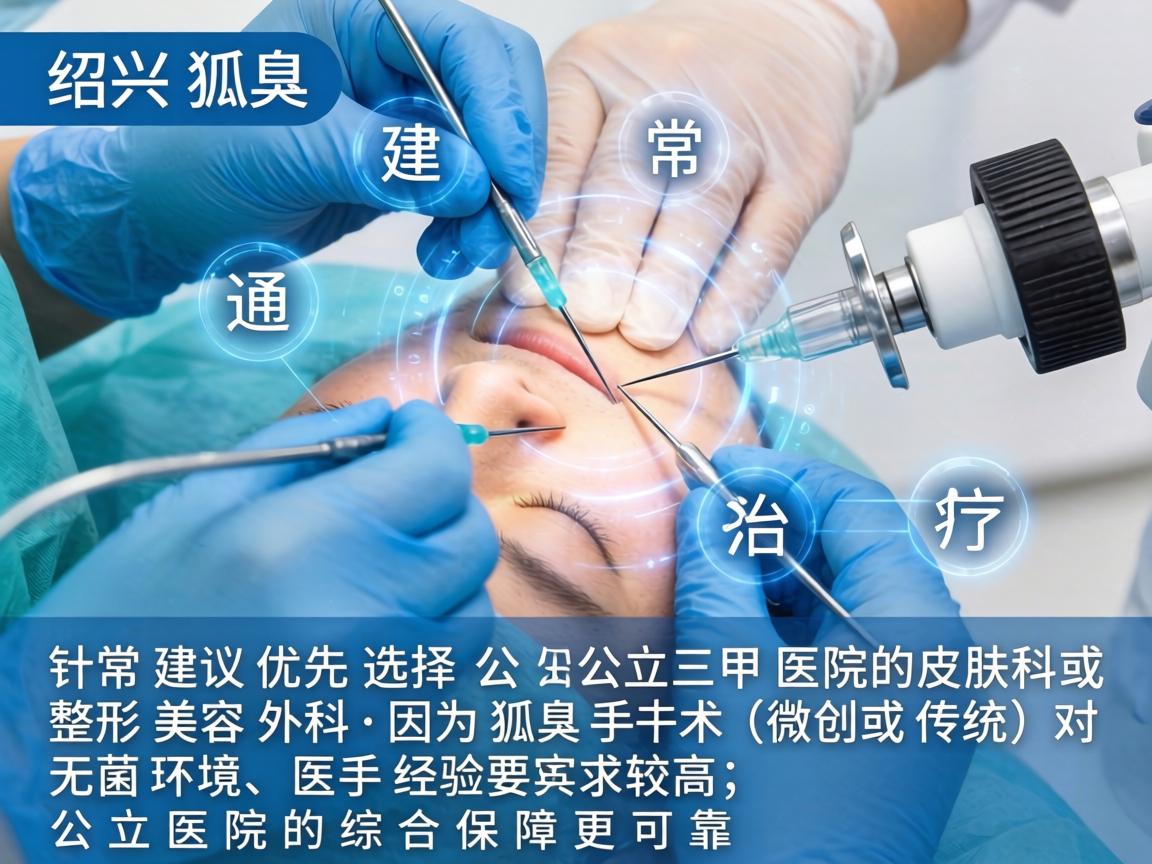 在绍兴地区，针对狐臭（腋臭）的治疗，通常建议优先选择公立三甲医院的皮肤科或整形美容外科。因为狐臭手术（微创或传统）对无菌环境、医生经验要求较高，公立医院的综合保障更可靠
