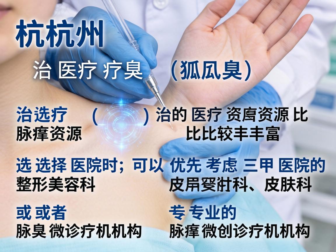 在杭州，治疗腋臭（狐臭）的医疗资源比较丰富。选择医院时，可以优先考虑三甲医院的整形美容科、皮肤科，或者专业的腋臭微创诊疗机构