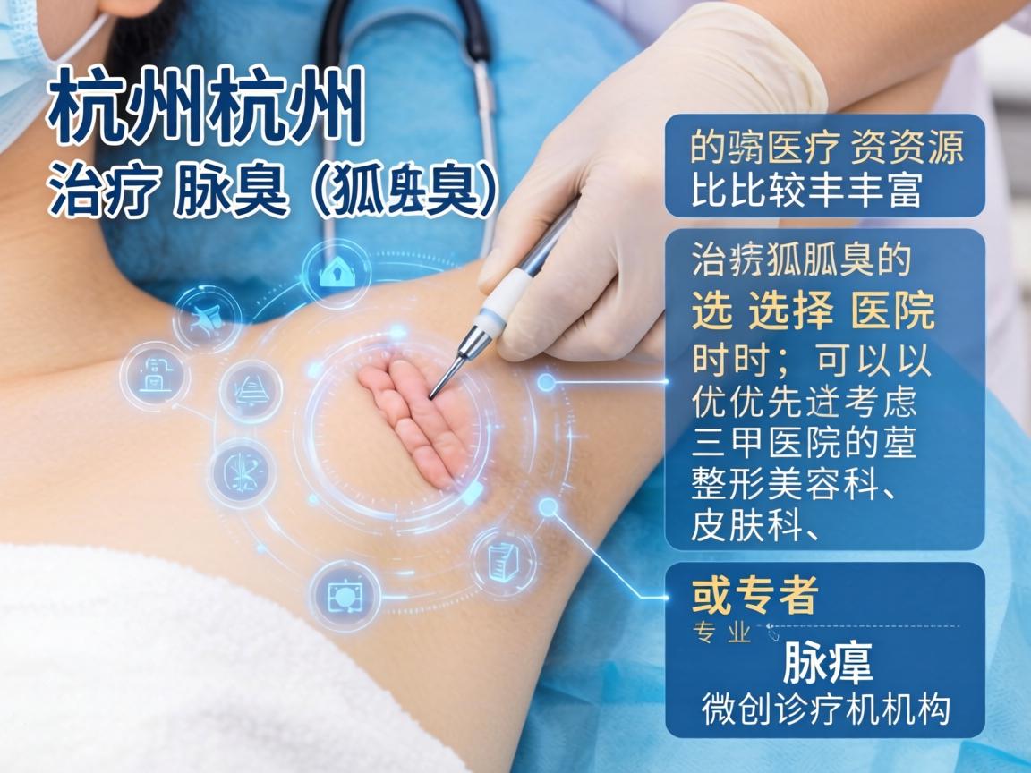 在杭州，治疗腋臭（狐臭）的医疗资源比较丰富。选择医院时，可以优先考虑三甲医院的整形美容科、皮肤科，或者专业的腋臭微创诊疗机构
