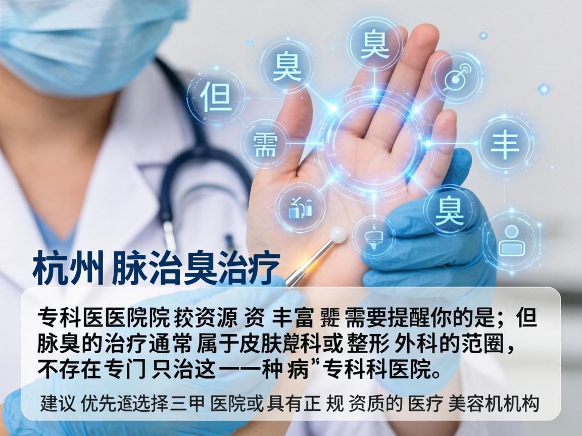 杭州治疗腋臭的专科医院资源较为丰富，但需要提醒你的是，腋臭的治疗通常属于皮肤科或整形外科的范畴，不存在专门只治这一种病的专科医院。建议优先选择三甲医院或具有正规资质的医疗美容机构