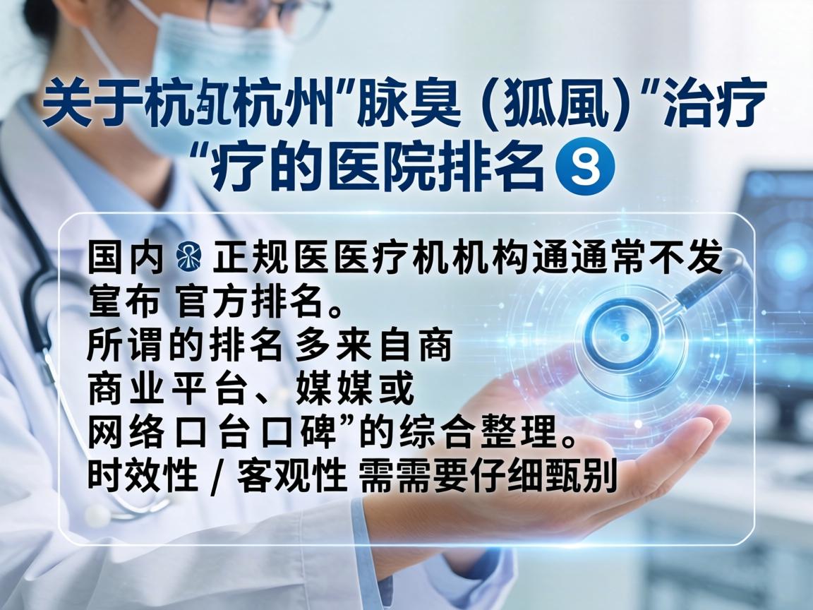 关于杭州腋臭（狐臭）治疗的医院排名，需要说明的是，国内正规医疗机构通常不发布官方排名，所谓的排名多来自商业平台、媒体或网络口碑的综合整理，时效性和客观性需要仔细甄别