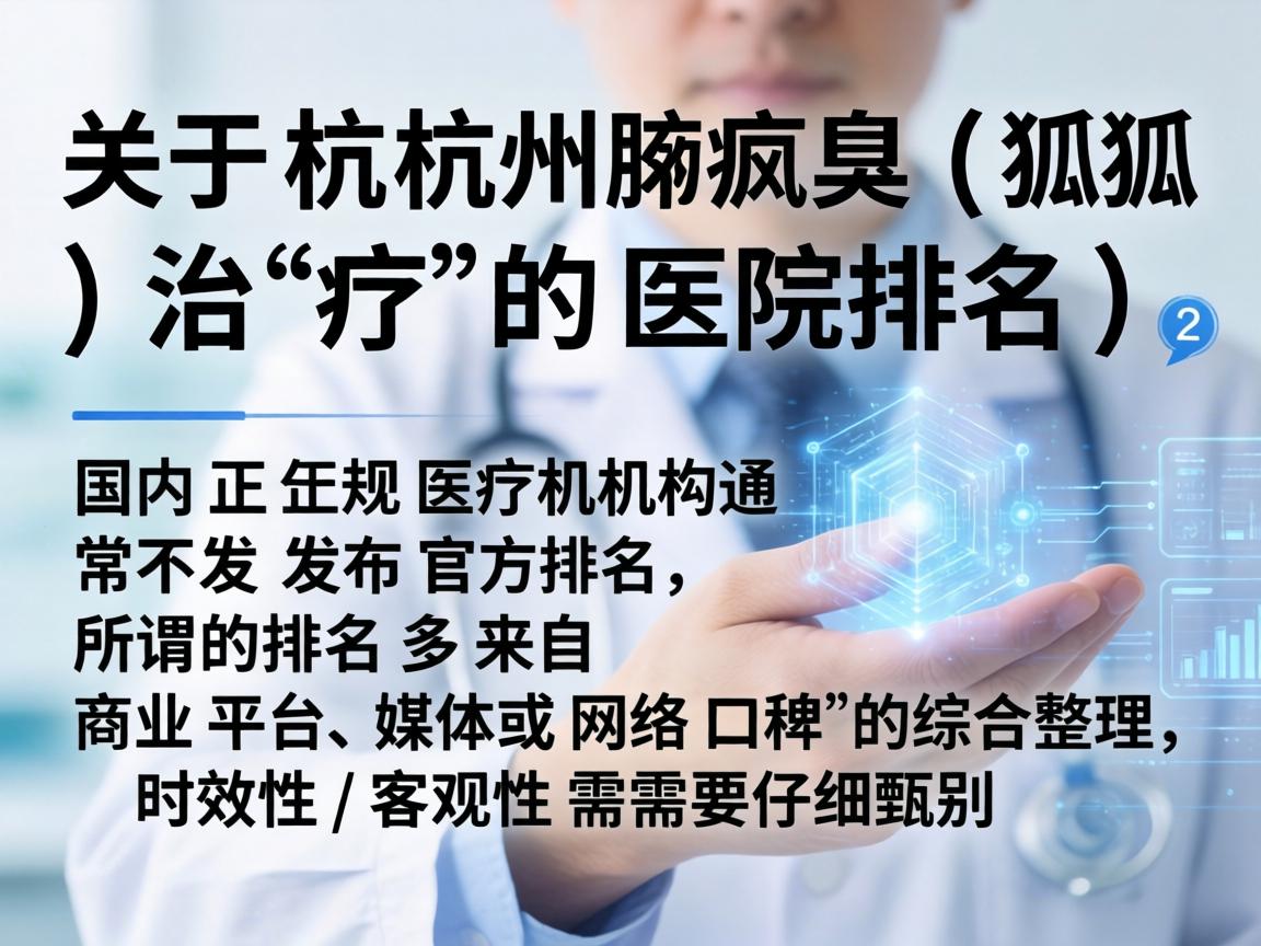关于杭州腋臭（狐臭）治疗的医院排名，需要说明的是，国内正规医疗机构通常不发布官方排名，所谓的排名多来自商业平台、媒体或网络口碑的综合整理，时效性和客观性需要仔细甄别