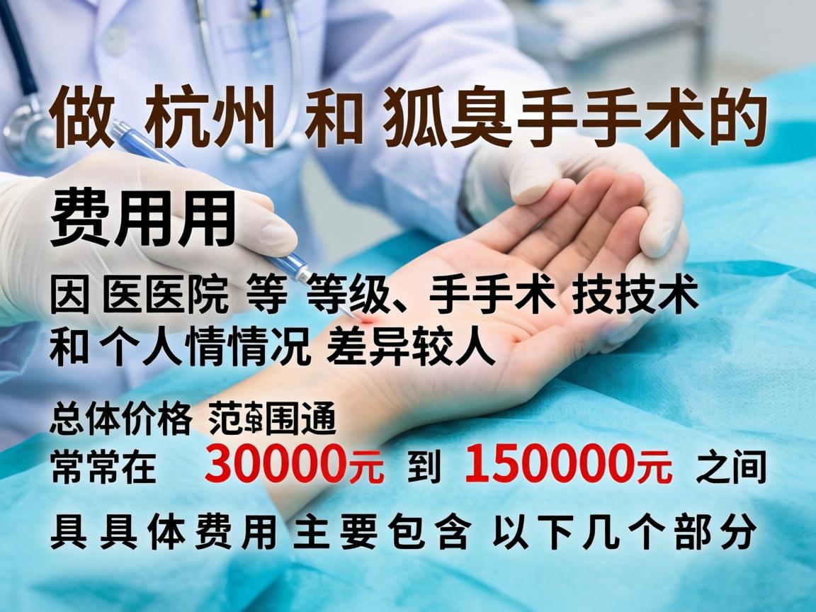 在杭州，做狐臭手术的费用因医院等级、手术技术和个人情况差异较大，总体价格范围通常在 3000元 到 15000元 之间。具体费用主要包含以下几个部分
