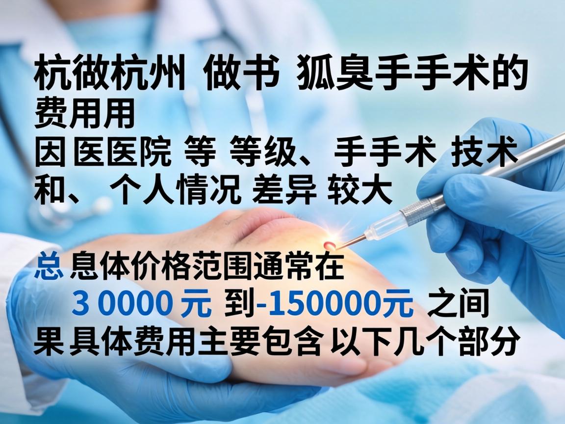 在杭州，做狐臭手术的费用因医院等级、手术技术和个人情况差异较大，总体价格范围通常在 3000元 到 15000元 之间。具体费用主要包含以下几个部分