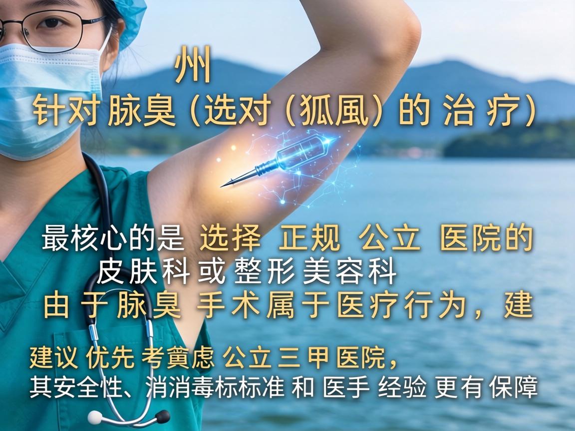 在湖州，针对腋臭（狐臭）的治疗，最核心的是选择正规公立医院的皮肤科或整形美容科。由于腋臭手术属于医疗行为，建议优先考虑公立三甲医院，其安全性、消毒标准和医生经验更有保障