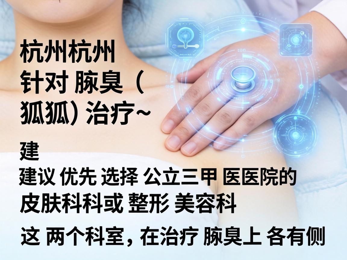 在杭州，针对腋臭（狐臭）的治疗，建议优先选择公立三甲医院的皮肤科或整形美容科。这两个科室在治疗腋臭上各有侧重