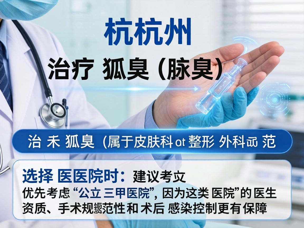 在杭州,治疗狐臭(腋臭)属于皮肤科或整形外科的范畴。选择医院时,建议优先考虑公立三甲医院,因为这类医院的医生资质、手术规范性和术后感染控制更有保障 在杭州,治疗狐臭(腋臭)属于皮肤科或整形外科的范畴。选择医院时,建议优先考虑公立三甲医院,因为这类医院的医生资质、手术规范性和术后感染控制更有保障