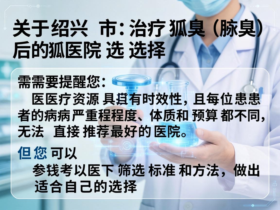 关于绍兴市治疗狐臭（腋臭）的医院选择，需要提醒您，医疗资源具有时效性，且每位患者的病情严重程度、体质和预算都不同，无法直接推荐最好的医院。但您可以参考以下筛选标准和方法，做出适合自己的选择