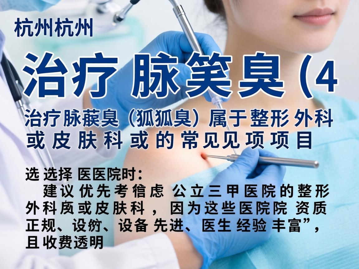 在杭州,治疗腋臭(狐臭)属于整形外科或皮肤科的常见项目。选择医院时,建议优先考虑公立三甲医院的整形外科或皮肤科,因为这些医院资质正规、设备先进、医生经验丰富,且收费透明 在杭州,治疗腋臭(狐臭)属于整形外科或皮肤科的常见项目。选择医院时,建议优先考虑公立三甲医院的整形外科或皮肤科,因为这些医院资质正规、设备先进、医生经验丰富,且收费透明