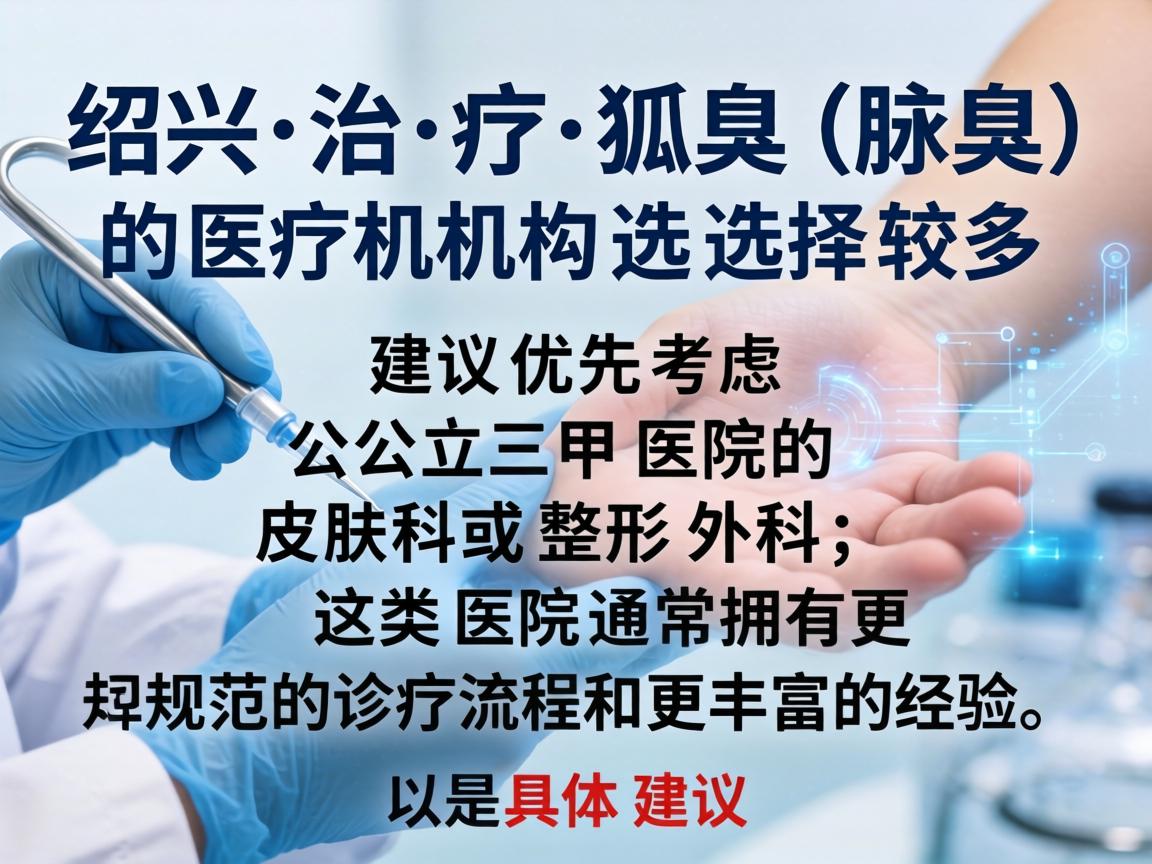 绍兴治疗狐臭(腋臭)的医疗机构选择较多,建议优先考虑公立三甲医院的皮肤科或整形外科,这类医院通常拥有更规范的诊疗流程和更丰富的经验。以下是具体建议 绍兴治疗狐臭(腋臭)的医疗机构选择较多,建议优先考虑公立三甲医院的皮肤科或整形外科,这类医院通常拥有更规范的诊疗流程和更丰富的经验。以下是具体建议