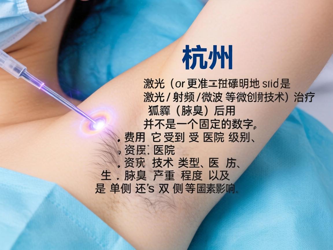 在杭州,激光(或更准确地说是激光/射频/微波等微创技术)治疗狐臭(腋臭)的费用并不是一个固定的数字,它受到医院级别、技术类型、医生资历、腋臭严重程度以及是单侧还是双侧等因素的影响 在杭州,激光(或更准确地说是激光/射频/微波等微创技术)治疗狐臭(腋臭)的费用并不是一个固定的数字,它受到医院级别、技术类型、医生资历、腋臭严重程度以及是单侧还是双侧等因素的影响