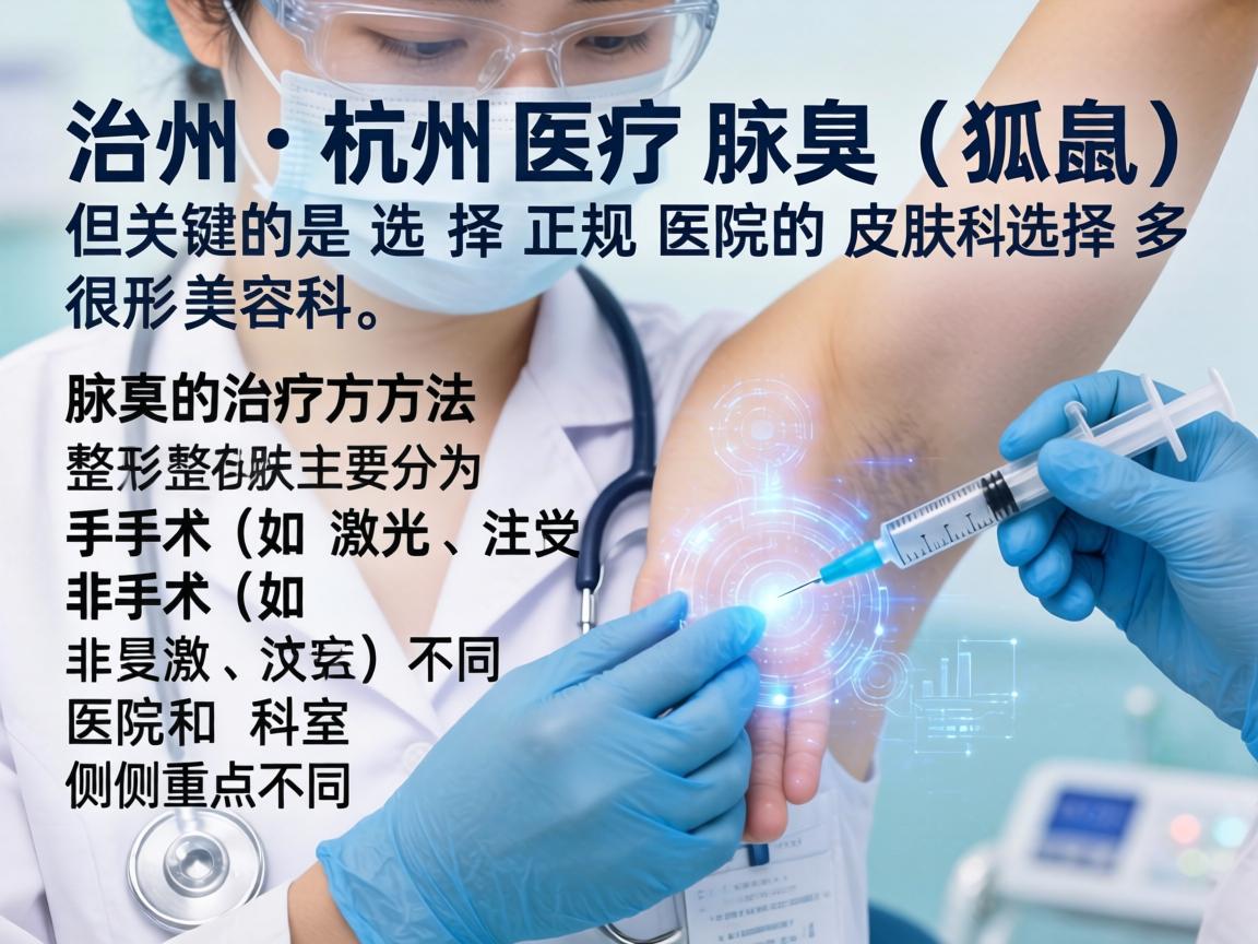 在杭州，治疗腋臭（狐臭）的医院选择很多，但关键是选择正规医院的皮肤科或整形美容科。腋臭的治疗方法主要分为手术和非手术（如激光、注射）不同医院和科室的侧重点不同