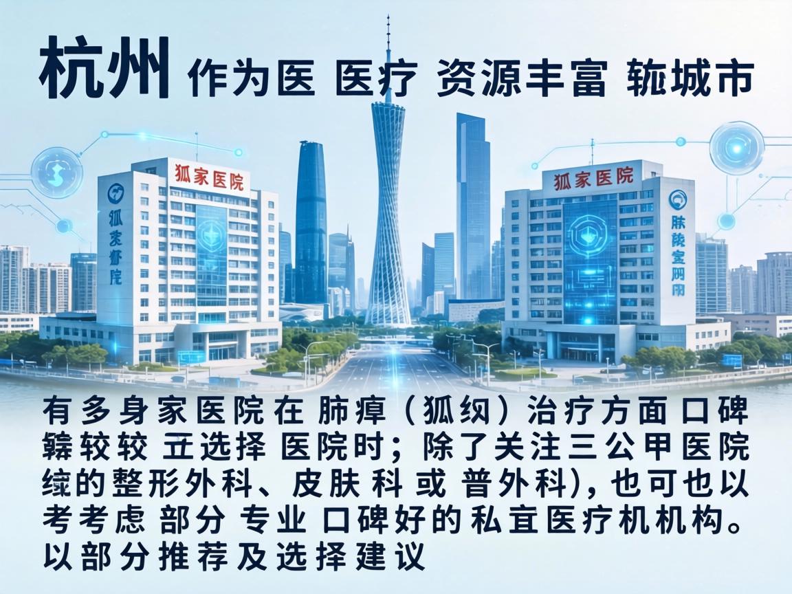 杭州作为医疗资源丰富的城市，有多家医院在腋臭（狐臭）治疗方面口碑较好。选择医院时，除了关注公立三甲医院的整形外科、皮肤科或普外科，也可以考虑部分专业口碑好的私立医疗机构。以下是部分推荐及选择建议