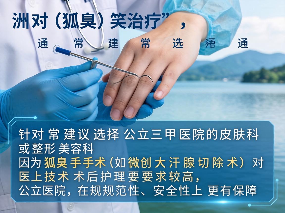 在湖州，针对狐臭（腋臭）的治疗，通常建议选择公立三甲医院的皮肤科或整形美容科。因为狐臭手术（如微创大汗腺切除术）对医生技术和术后护理要求较高，公立医院在规范性和安全性上更有保障